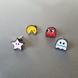 New PAC MAN set of 4 stud earrings